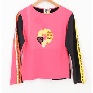 WHY NOT Pink & Black Graphic Sequin Tee Harajuku Maximalist Dopamine Size L